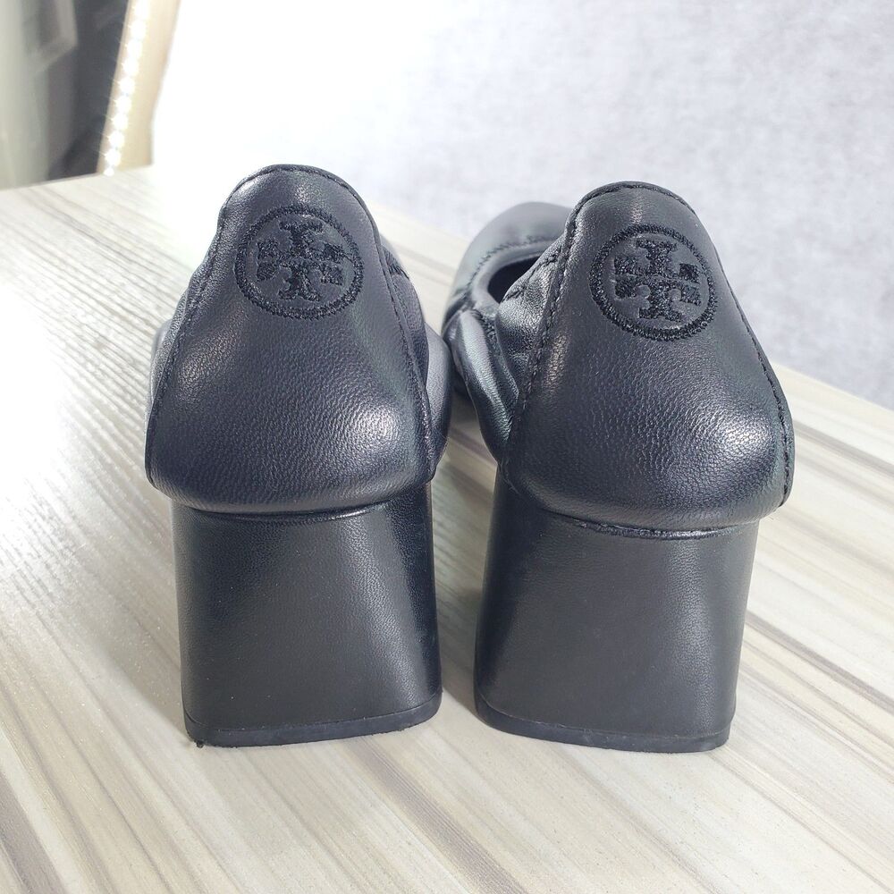 8.5 Tory Burch 55 MM Eddie Pump Chunky Block Heel Ballet Perfect Black Soft - Picture 5 of 10